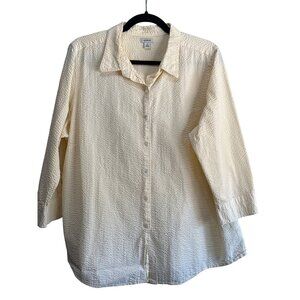 L.L. Bean Womens IX Yellow/White Striped Button-Down Seersucker Shirt  Cotton
